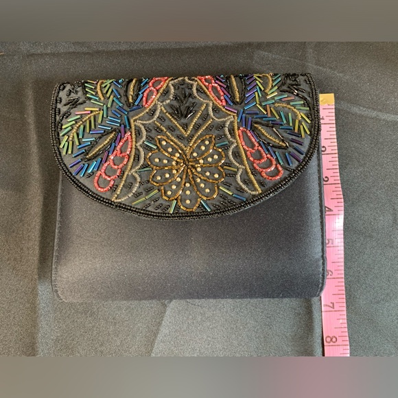 Women’s Evening /Dress purse bag Satin Black withColorful Beaded work - Picture 6 of 6